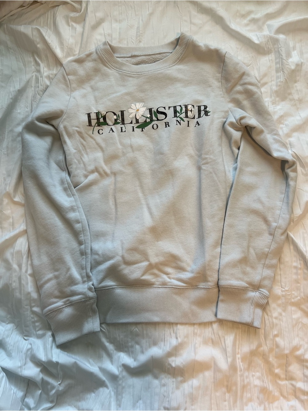 Hollister White Crewneck with Floral Logo